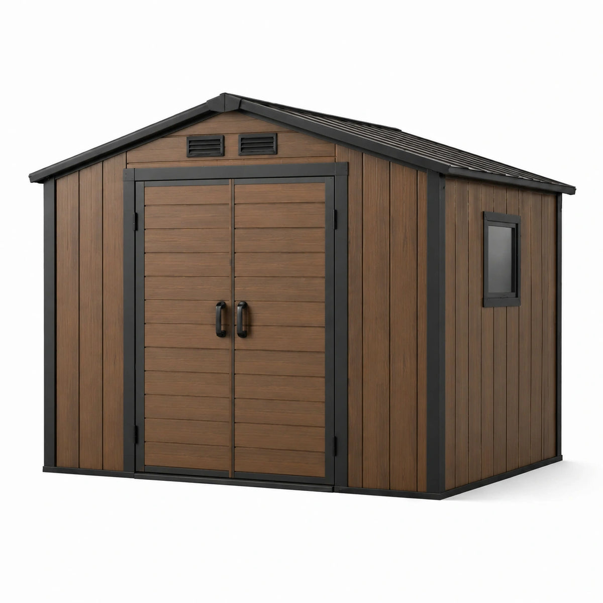 Abri de jardin en résine bois avec double porte et fenêtre
