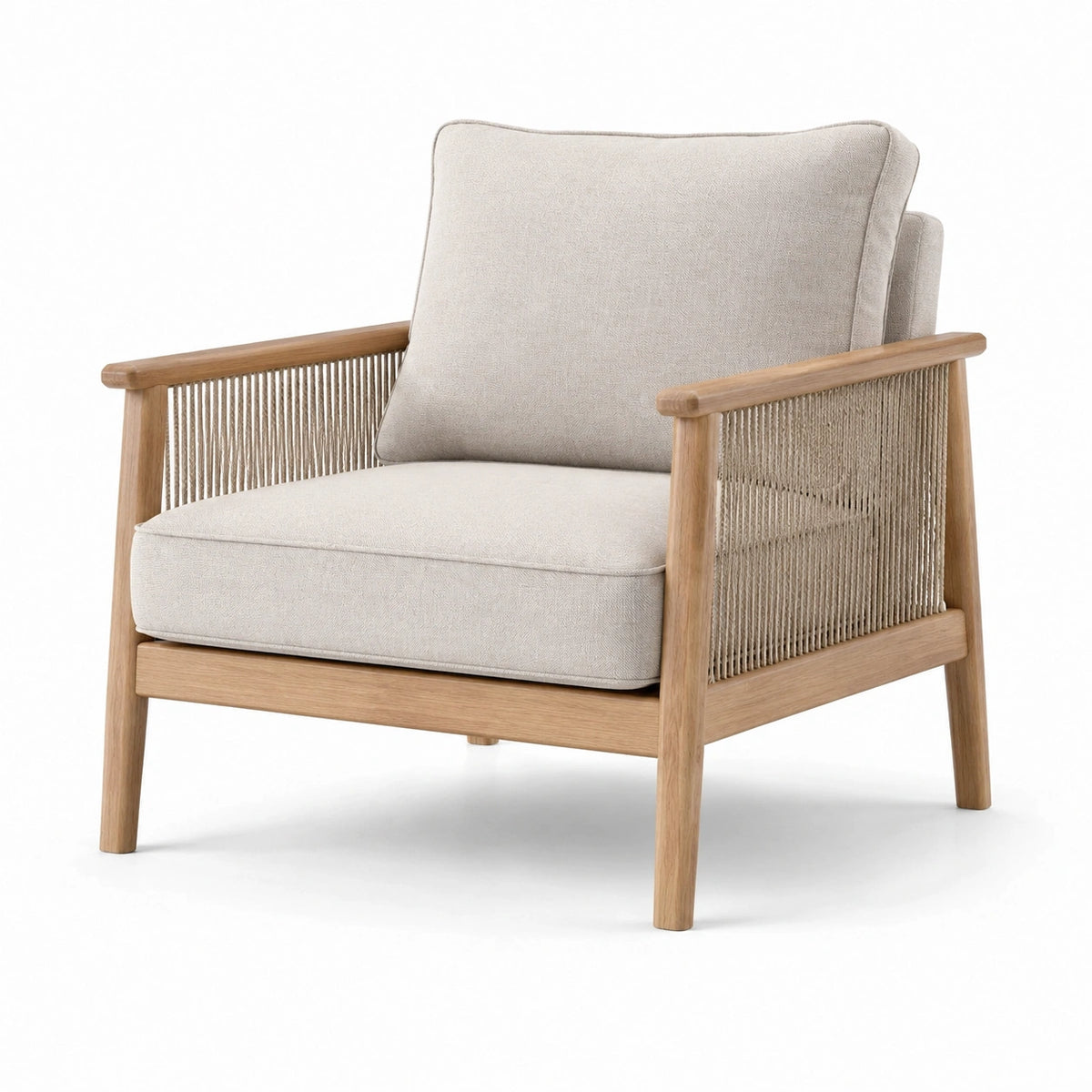 Fauteuil en bois et corde avec tissu en polyester beige