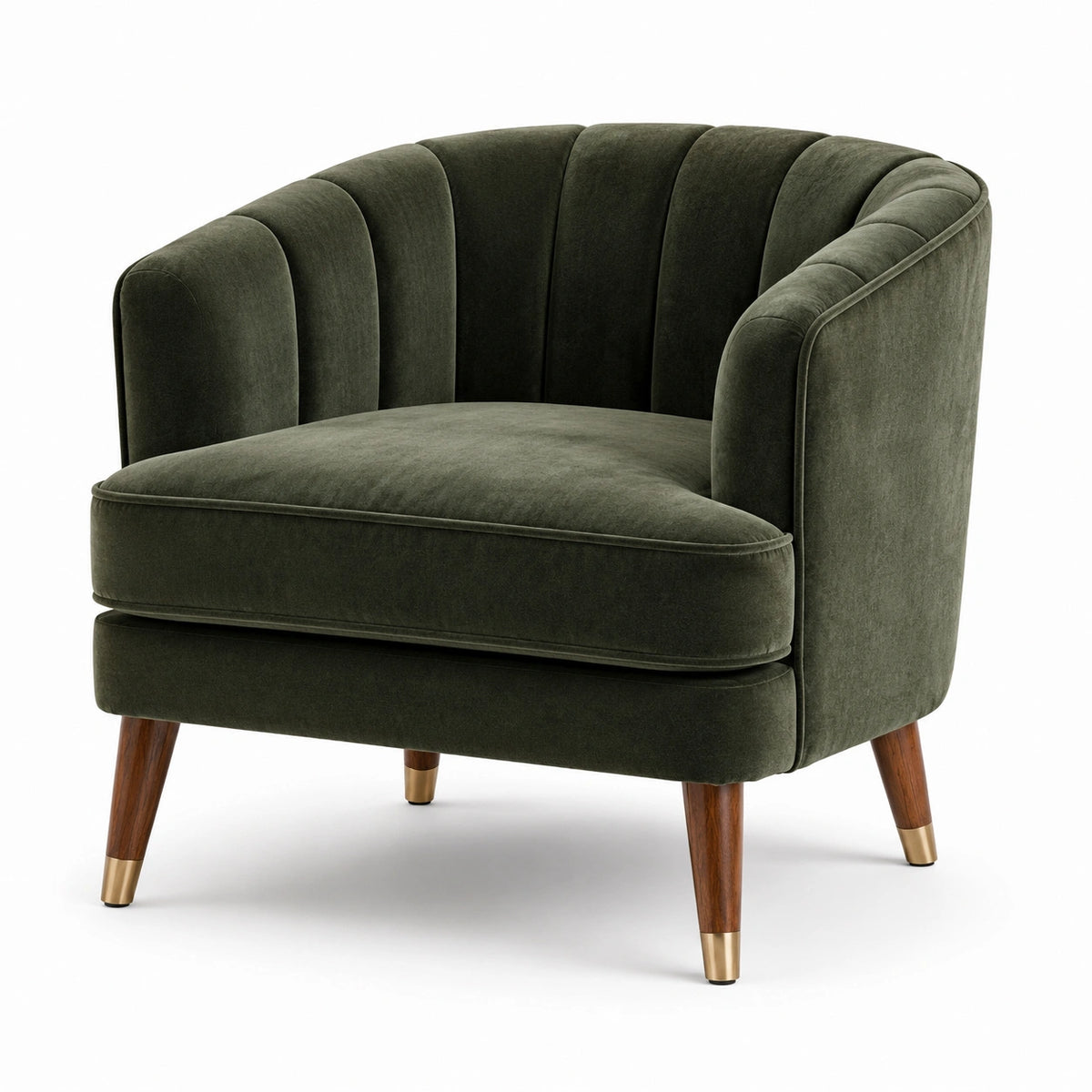 Fauteuil en velours vert avec pieds en bois