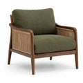 Fauteuil en bois avec accoudoirs en corde et coussins en lin vert