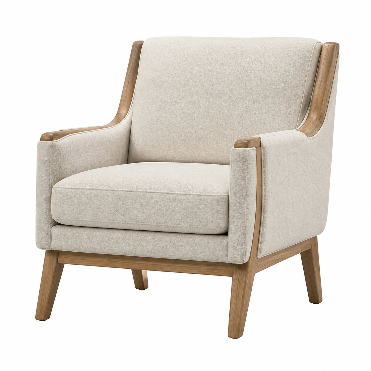 Fauteuil en bois avec tissu en lin beige