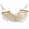 Hamac en toile de coton beige avec oreiller et franges