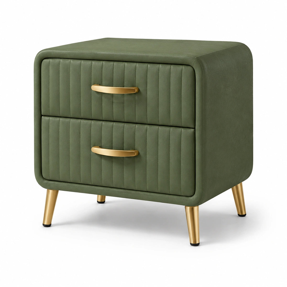 Table de chevet en cuir synthétique vert avec pieds métalliques dorés