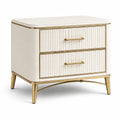 Table de chevet en bois et métal doré avec 2 tiroirs, blanc