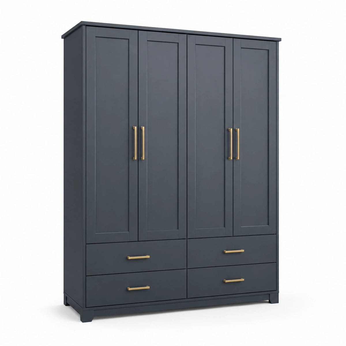 Armoire en bois bleu-gris avec poignées en acier inoxydable