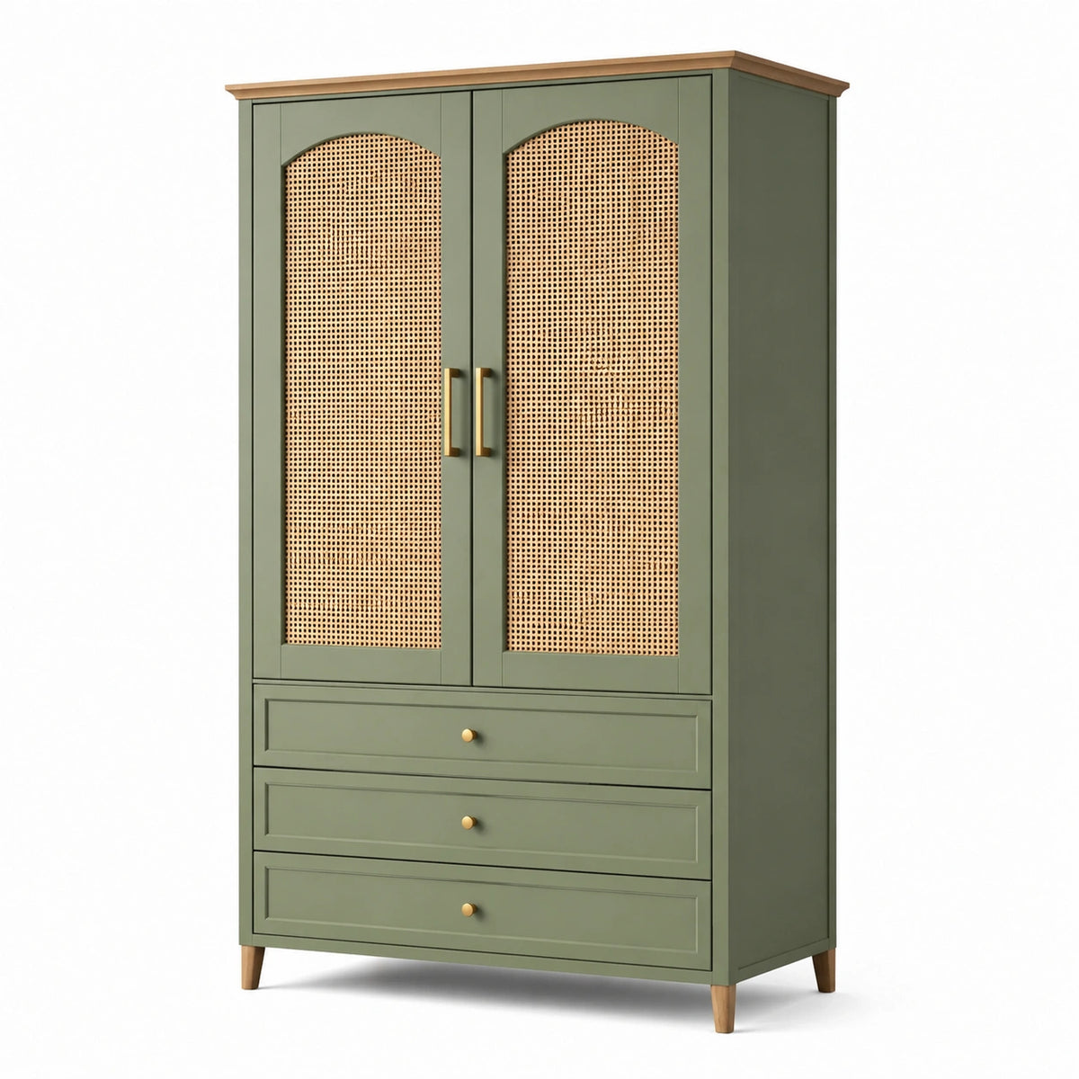 Armoire en bois avec portes en rotin vert