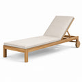 Chaise longue en teck avec coussin en polyester beige