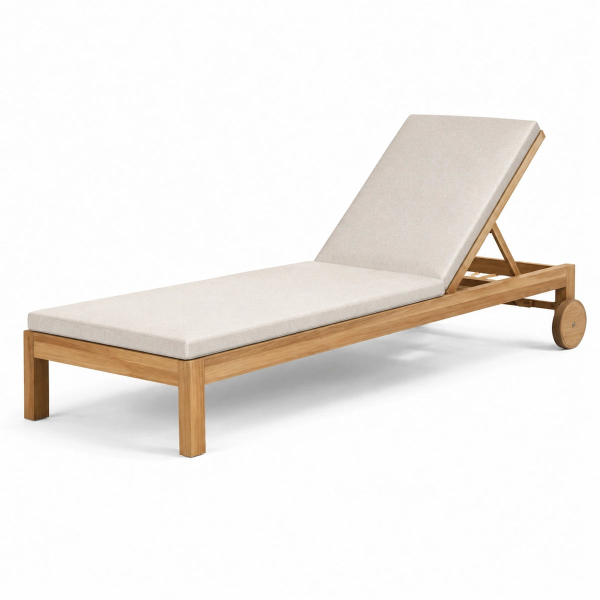 Chaise longue en teck avec coussin en polyester beige