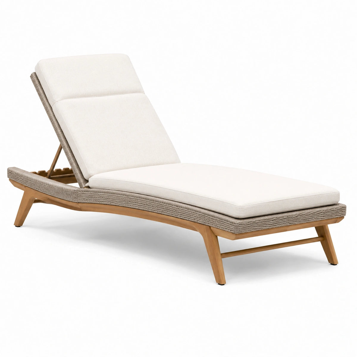 Chaise longue en bois avec coussin en polyester blanc