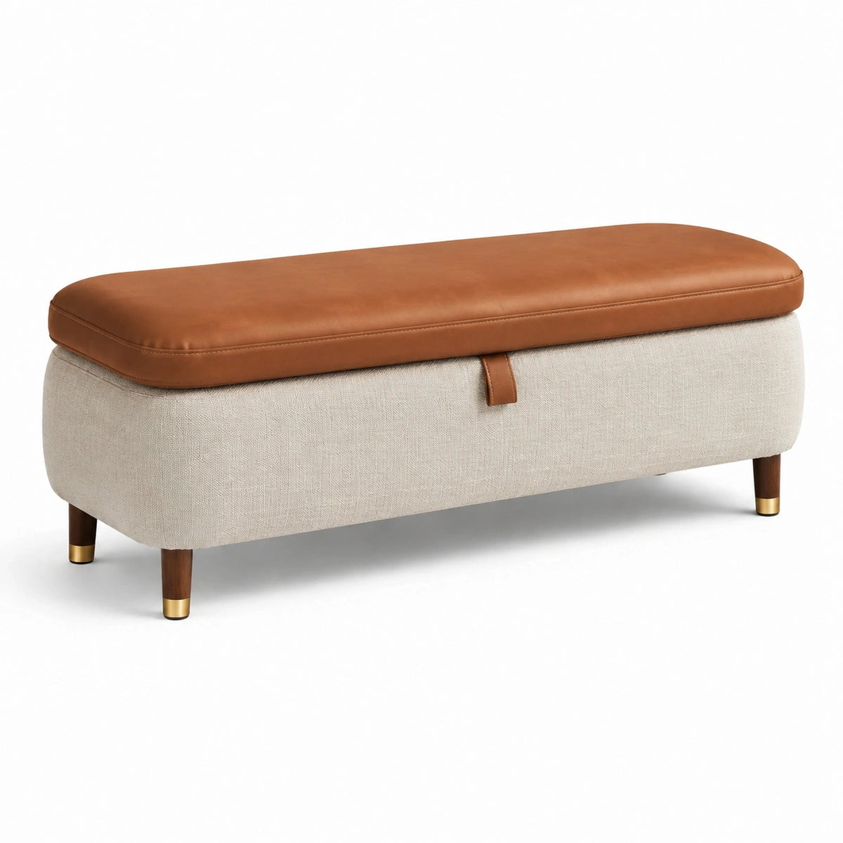 Banc de rangement en tissu et cuir synthétique beige et marron