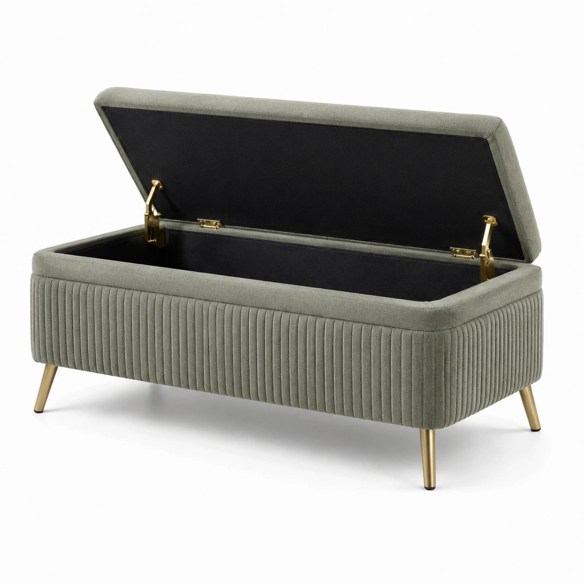 Banc de rangement en velours avec pieds en métal doré