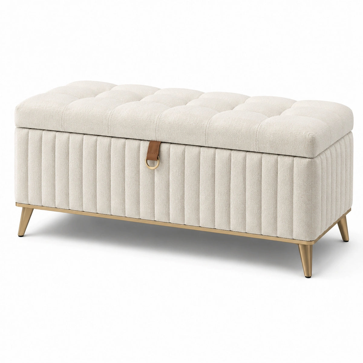 Banc de rangement en polyester beige avec pieds en métal