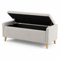 Banc de rangement en tissu avec pieds en bois gris clair