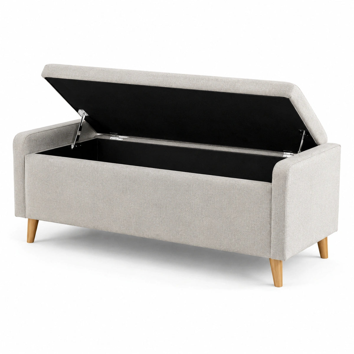 Banc de rangement en tissu avec pieds en bois gris clair