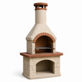 Barbecue en pierre et brique avec cheminée 220 cm Beige/Rouge