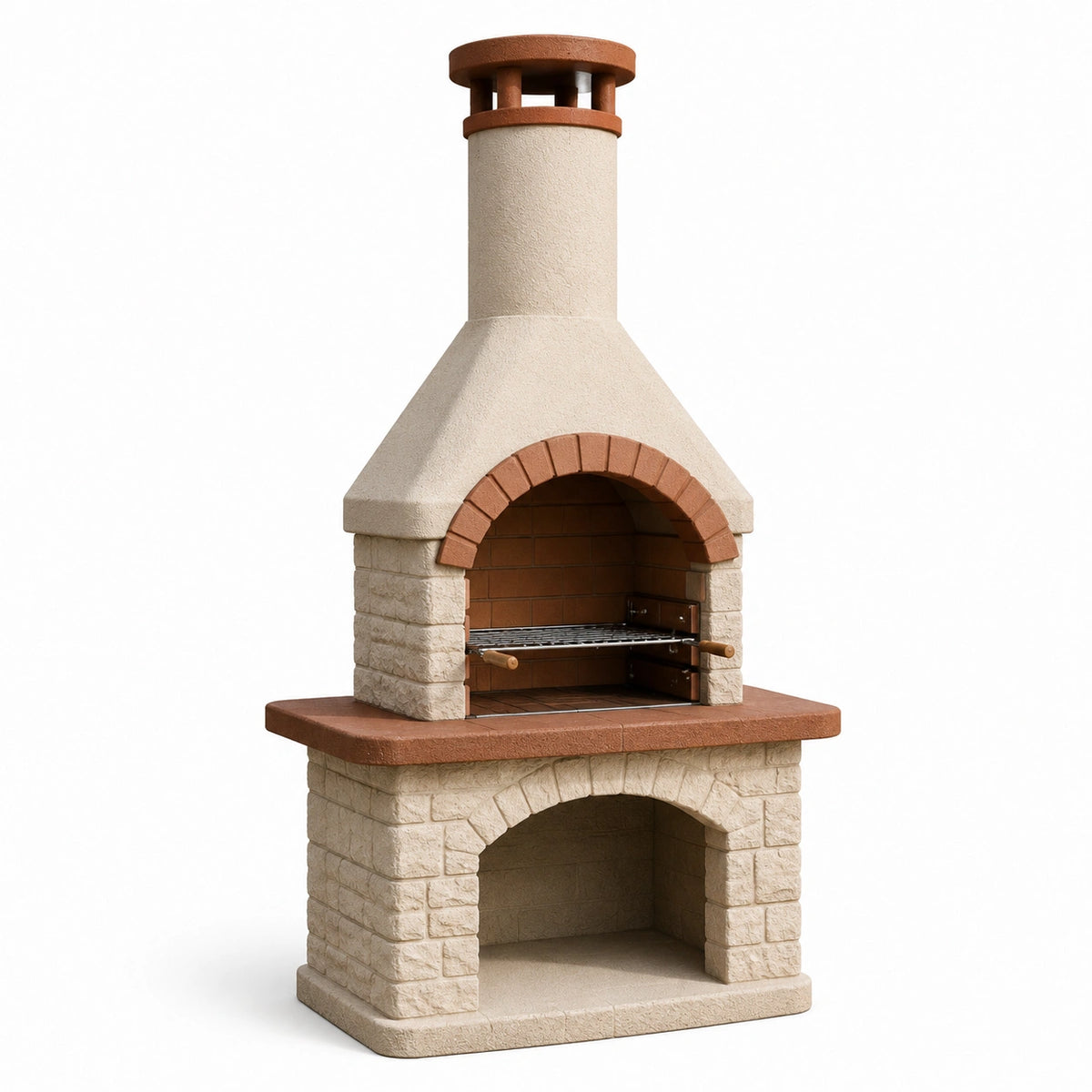 Barbecue en pierre et brique avec cheminée 220 cm Beige/Rouge