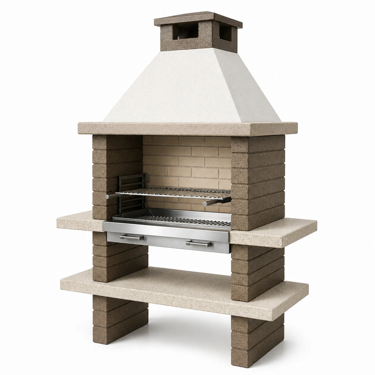 Barbecue en béton avec grille en acier inoxydable et cheminée
