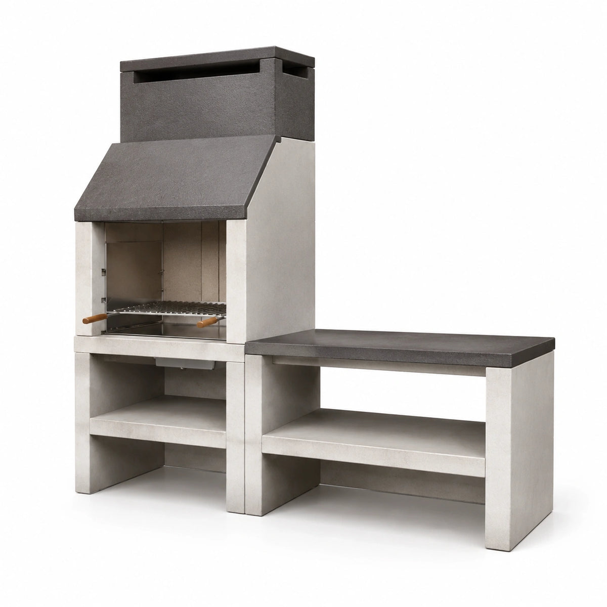 Barbecue en béton gris avec grille en acier inoxydable et table intégrée