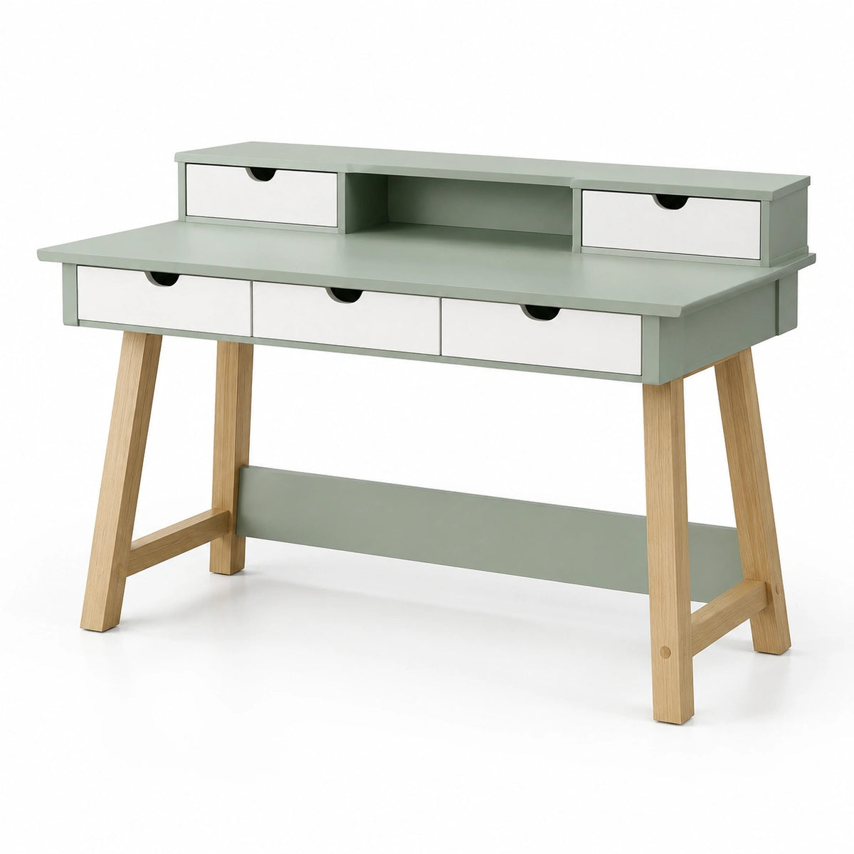 Bureau en bois avec tiroirs vert/gris et blanc 120x60x80 cm