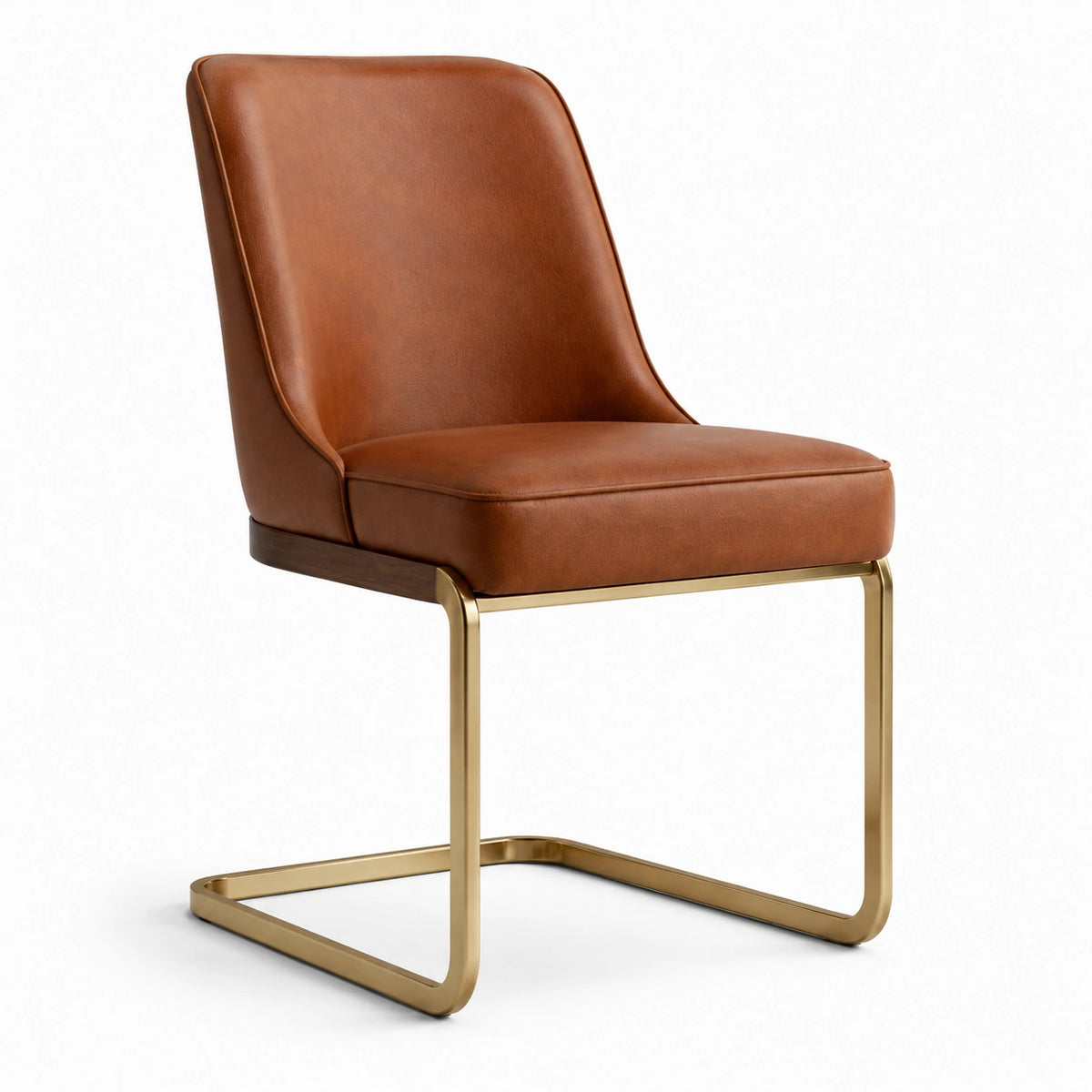 Chaise de salle à manger en cuir synthétique brun avec cadre en métal doré