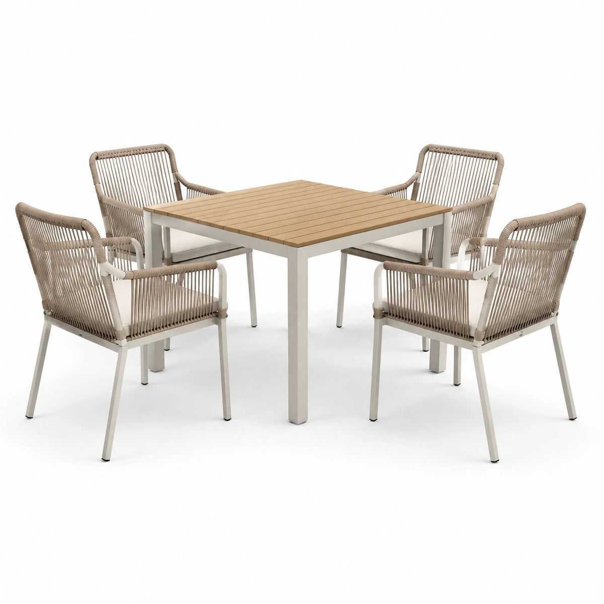 Ensemble de Repas Carré en Aluminium et Corde Beige