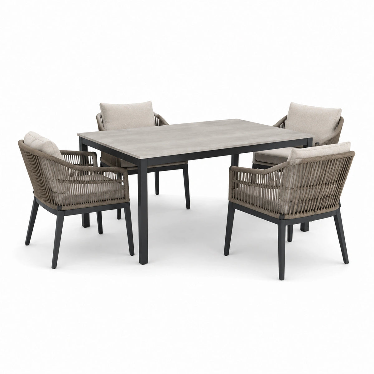 Ensemble de salle à manger extérieur en corde polyester et métal anthracite