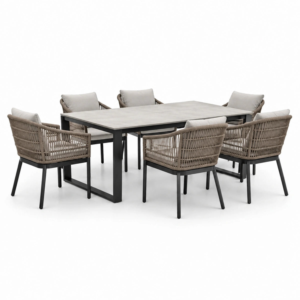 Ensemble table et chaises de jardin en aluminium et corde - Beige et Noir
