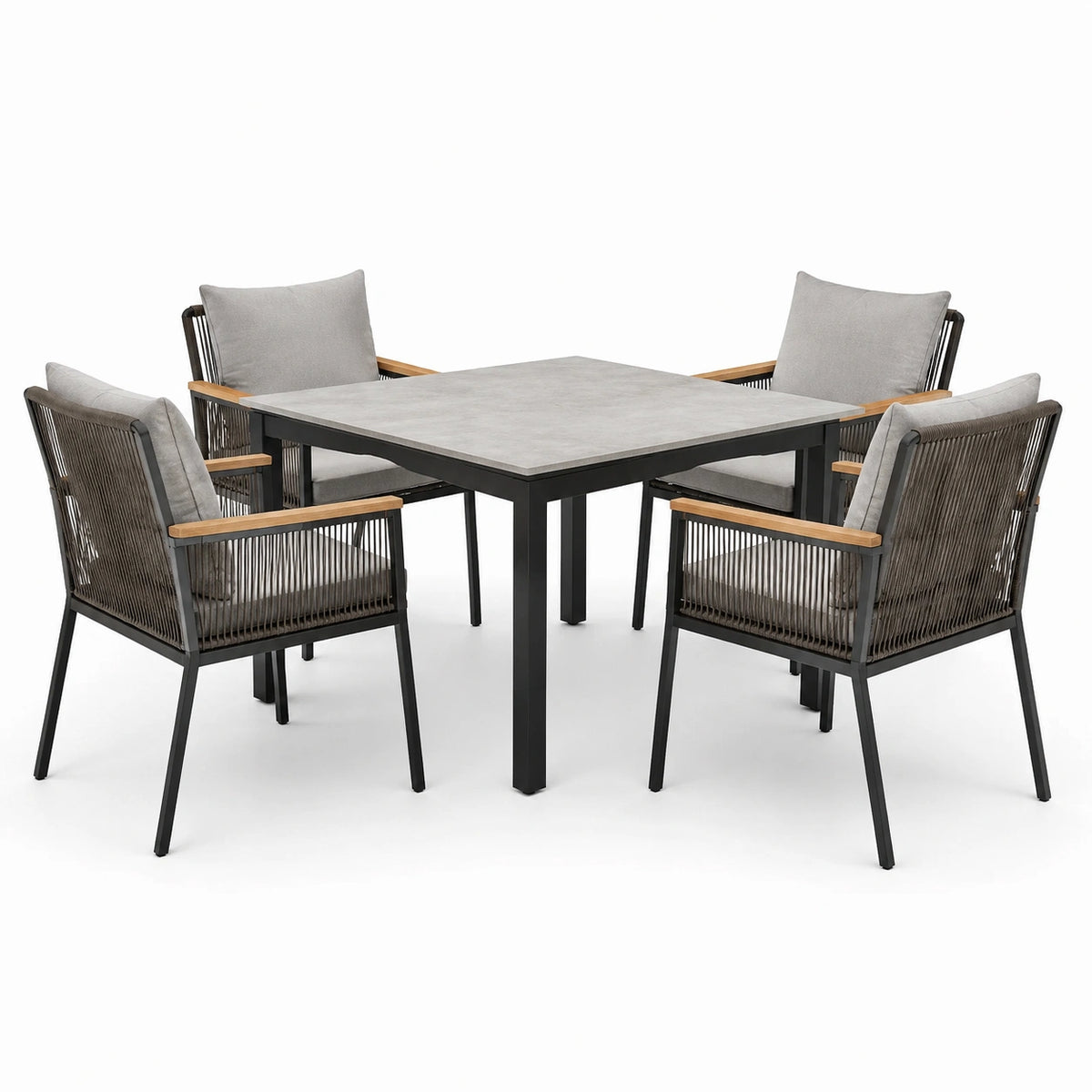 Ensemble de repas d'extérieur en métal et bois avec 4 chaises